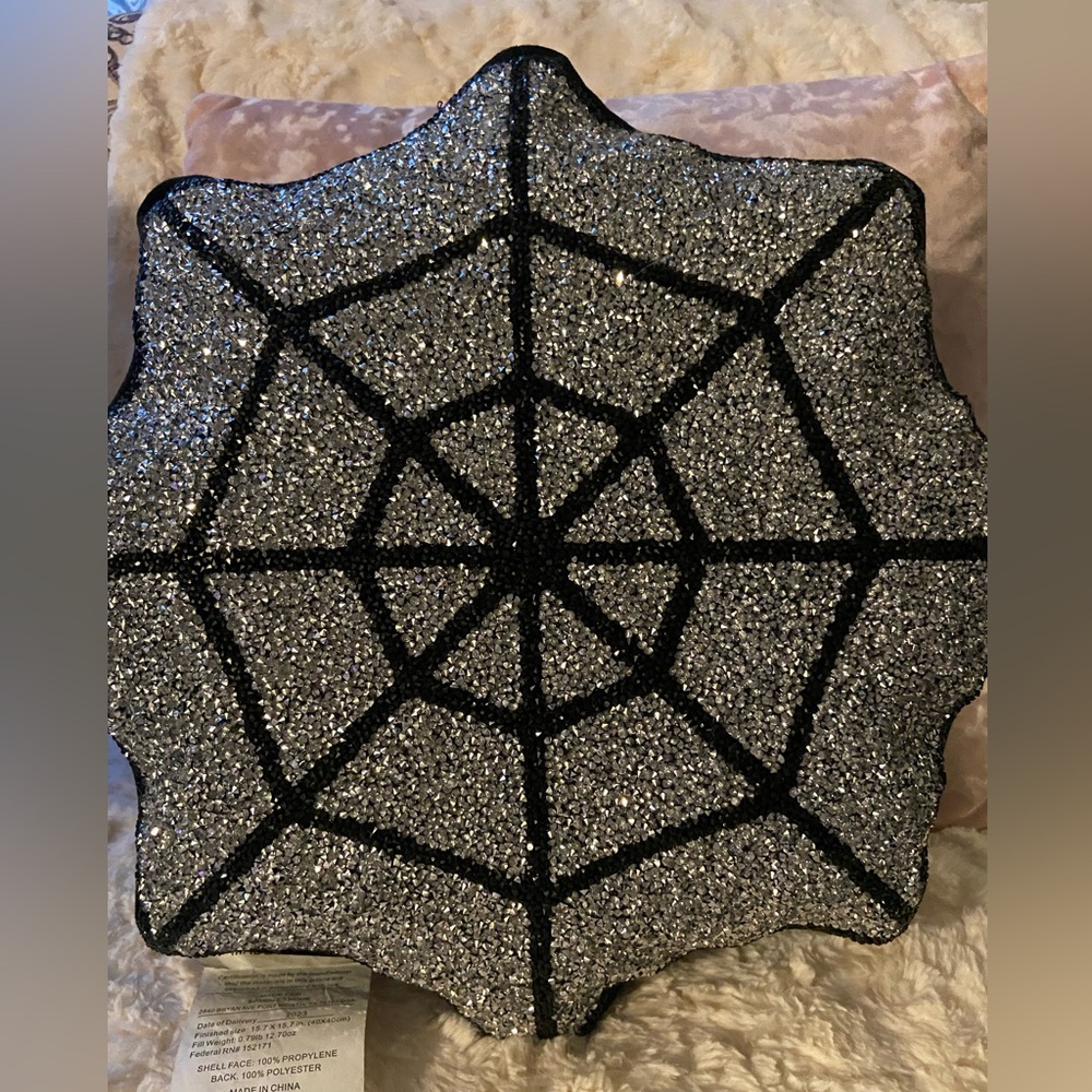 Halloween Rhinestone Spiderweb Pillow